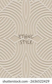 Ethnic light lorem background, cover design, banner, wallpaper. Geometric exotic 3d pattern with lines, art deco. Relief ornaments, arabesques, mandala of the East, Asia, India, Mexico, Aztec, Peru.