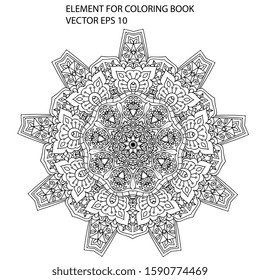 Ethnic line art elements for coloring books. Decorative round ornaments. Abstract flower and star shapes. Oriental vector, Anti-stress therapy. Geometry design elements. Mystic logo Vector. 
