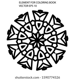 Ethnic line art elements for coloring books. Decorative round ornaments. Abstract flower and star shapes. Oriental vector, Anti-stress therapy. Geometry design elements. Mystic logo Vector. 