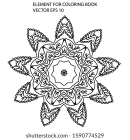 Ethnic line art elements for coloring books. Decorative round ornaments. Abstract flower and star shapes. Oriental vector, Anti-stress therapy. Geometry design elements. Mystic logo Vector. 