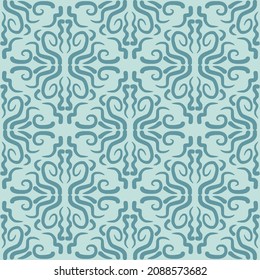Ethnic line art motif seamless pattern for wallpaper, tile and textile. Blue color modern elegant endless fabric for wrapping. 