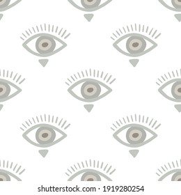 Ethnic line background eyes seamless pattern set. Abstract vector pattern texture in bohemian style. Decorative print. Modern design abstract art in neutral grey colors.