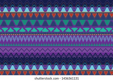 ethnic lineal repeated pattern, boho style, folk elements in purple blue shade colors,vector illustration.