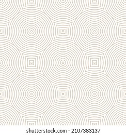 Ethnic Linear Circles Seamless Pattern Vector Light Abstract Background. Circular Beige Lines Geometric Endless White Wallpaper. Decorative Ornamental Viking Tribe Style Repetitive Subtle Pattern