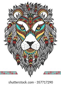 Ethnic lion. A tattoo of a Lion with an ornament. Totem. Hand Drawn vector illustration