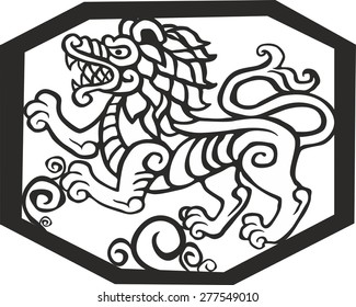 Ethnic lion totem hand drawn sketch decorative element isolated. Black and white style. Vector tattoo illustration