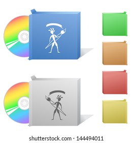 Ethnic little man with brush. Box with compact disc.