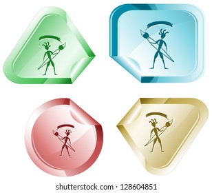 Ethnic little man with brush. Vector sticker.