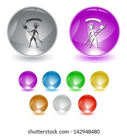 Ethnic little man with brush . Vector interface element.