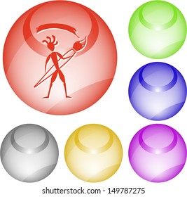 Pequeño hombre étnico con cepillo. Elemento de interfaz de vector.
