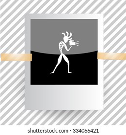 ethnic little man with camera. Photoframe. Vector icon.