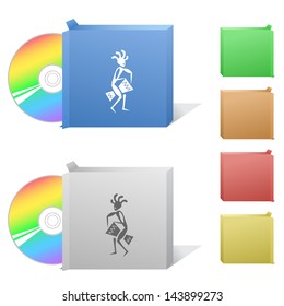 Ethnic little man with drum. Box with compact disc.