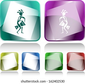 Ethnic little man with drum. Internet buttons. Vector illustration.