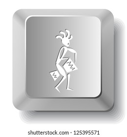 Ethnic little man with drum. Vector computer key.