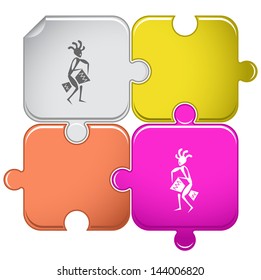 Ethnic little man with drum. Vector puzzle.