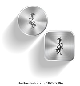 Ethnic little man with drum. Vector set steel buttons