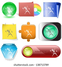 Ethnic little man with fire poi. Vector internet buttons.