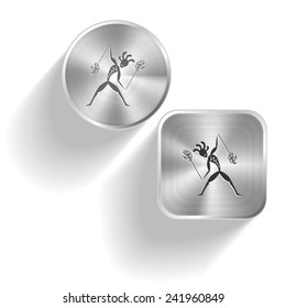 Ethnic little man with fire poi. Vector set steel buttons