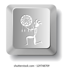 Ethnic little man as shaman. Vector computer key.