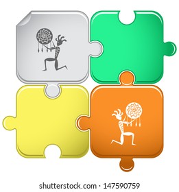Ethnic little man as shaman. Vector puzzle.