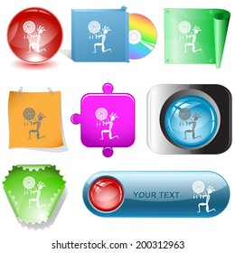 Ethnic little man as shaman. Vector internet buttons.