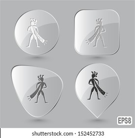 Ethnic little man with trumpet. Glass buttons. Vector illustration.