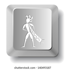 Ethnic little man with trumpet. Vector computer key.