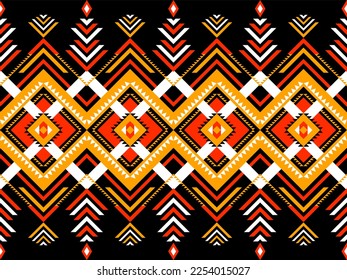 Ethnic Local Fabric Pattern Geometric Shapes, Bright Colors, 
Black Background, Contrasting With Red, Yellow, White, 
Can be Used to Cut Textile Fashion Design Clothes, Bed Sheets, 
Pillow Cases, Scar