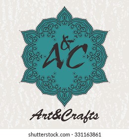 Ethnic logotype decorative element. Hand drawn elegant line art logo design element. vector illustration. Islam, Arabic, Indian, ottoman motifs.