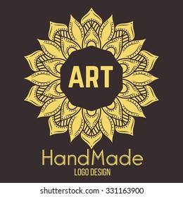 Ethnic logotype decorative element. Hand drawn elegant line art logo design element. vector illustration. Islam, Arabic, Indian, ottoman motifs.