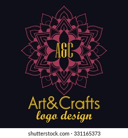 Ethnic logotype decorative element. Hand drawn elegant line art logo design element. vector illustration. Islam, Arabic, Indian, ottoman motifs.