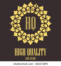 Ethnic logotype decorative element. Hand drawn elegant line art logo design element. vector illustration. Islam, Arabic, Indian, ottoman motifs.