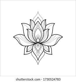 Ethnic lotus mandala for greeting card, invitation, Henna drawing and tattoo template. Lotus tattoo. Vector illustration