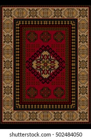 Ethnic luxury carpet with oriental vintage ornament in red and yellow colors
