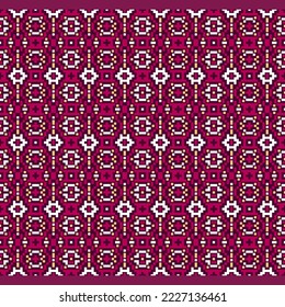 Patrón de diseño tradicional malasio étnico para fondo, alfombra, papel pintado, ropa, envoltura, batik, tela, ilustración vectorial estilo de bordado de la línea de símbolos rojo geométrico oriental.