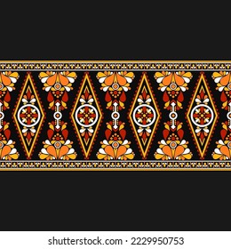 Ethnic Malaysian traditional design pattern for background, carpet, wallpaper, clothing, wrapping, batik, fabric, vector illustration oriental geometric diamond and leave art line embroidery style.
