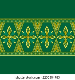 Ethnic Malaysian traditional design pattern for background, carpet, wallpaper, clothing, wrapping, batik, fabric, vector illustration oriental geometric triangle and flower art line embroidery style.