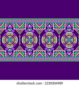 Ethnic Malaysian traditional design pattern for background, carpet, wallpaper, clothing, wrapping, batik, fabric, vector illustration oriental geometric triangle and circle art line embroidery style.