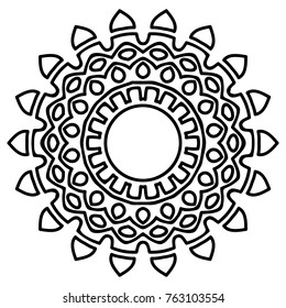 Ethnic Mandala for Adult Coloring Book. Black and White Round Pattern in Turkish Style. Lacy Snowflake for Christmas Background. Outline Medallion in Zentangle Ethnic Style. Vintage Round Print