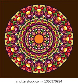 Ethnic mandala art with rounded abstract floral motifs