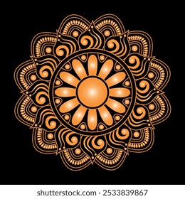 Mandala étnico con fondo negro Ornamento. Puede ser utilizado para la tarjeta de felicitación, la impresión de la caja del teléfono, etc