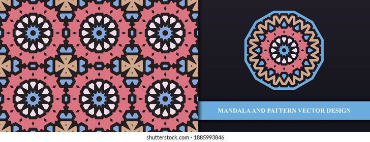 Ethnic mandala with colorful ornament,Beautiful seamless pattern with ethnic style Premium Vector