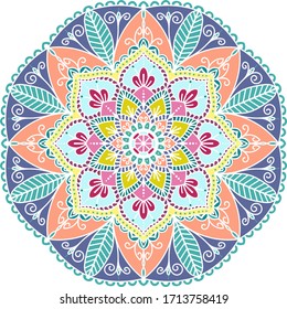 Ethnic mandala with colorful tribal ornament. Vector illustration isolated on white background. Design element for holiday cards, background and sites. Islam, Arabic, Indian motifs.