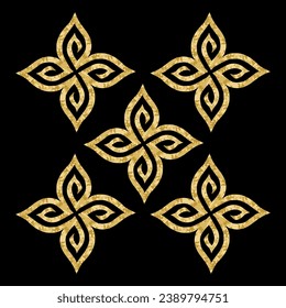 Ethnic mandala decoration pattern 5 set  design golden and  black background  