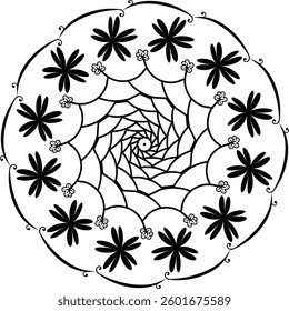 Ethnic mandala design and black complex doodle mandala on a transparent background