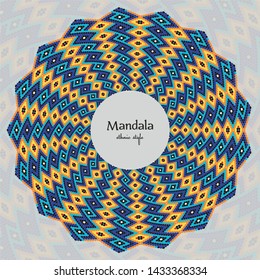 Ethnic mandala design. Bright circular pattern native oriental ornament on a white background. Stock vector illustration, eps10. Asian, islamic, georgian, turkish, indian motif.