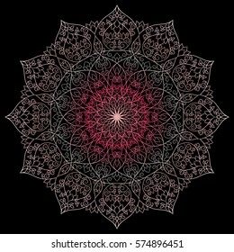 Ethnic mandala design. Decorative round ornaments. The pattern on the black background.