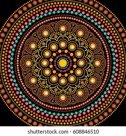 Ethnic mandala design. Dot painting art in aboriginal style. Decorative round ornament