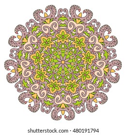 Ethnic mandala design, vector Eastern pattern, round symmetrical ornament.