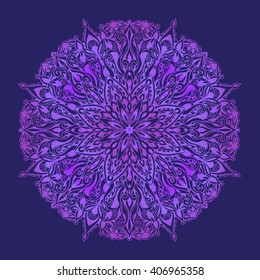 Ethnic mandala fancy pattern in bohemian style. Purple color with pink